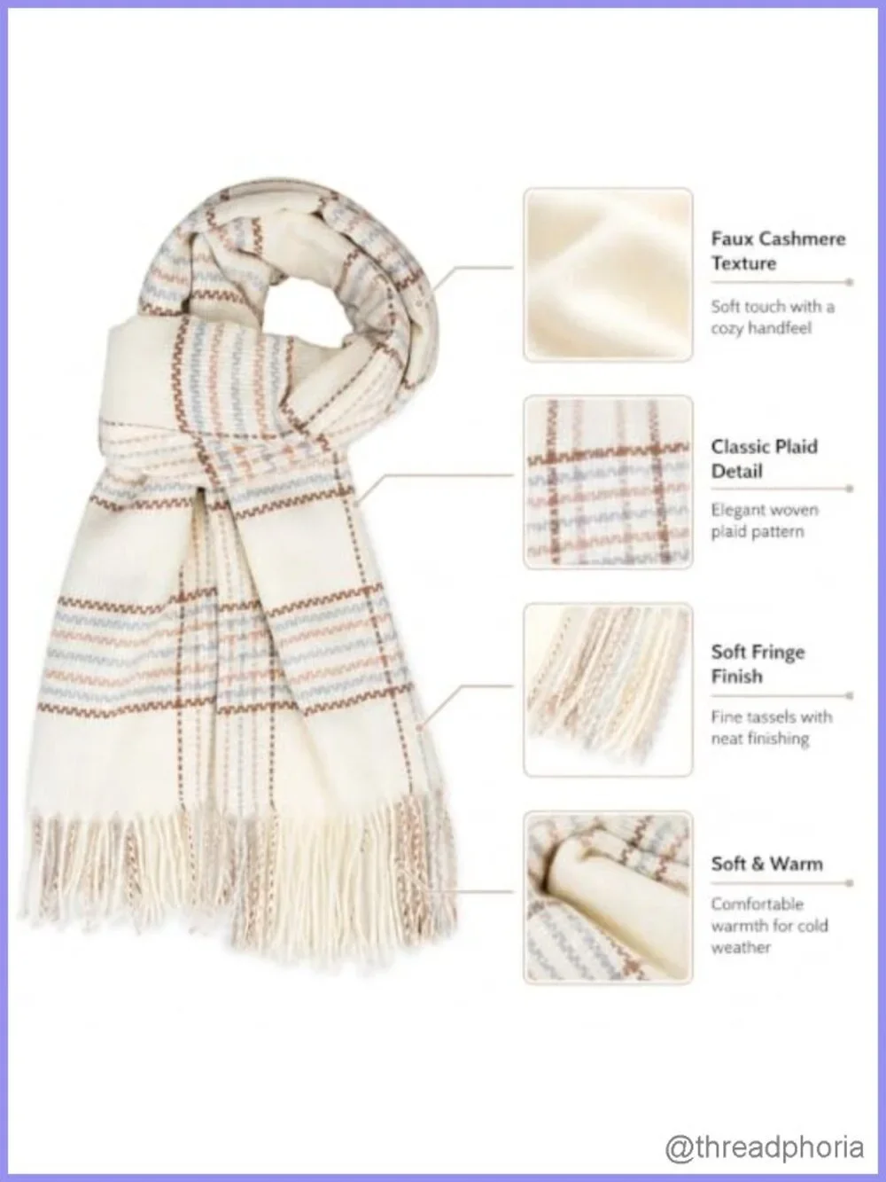Women's Plaid Shawl Wrap Scarf with Tassels, Oversized Warm Winter Accessory